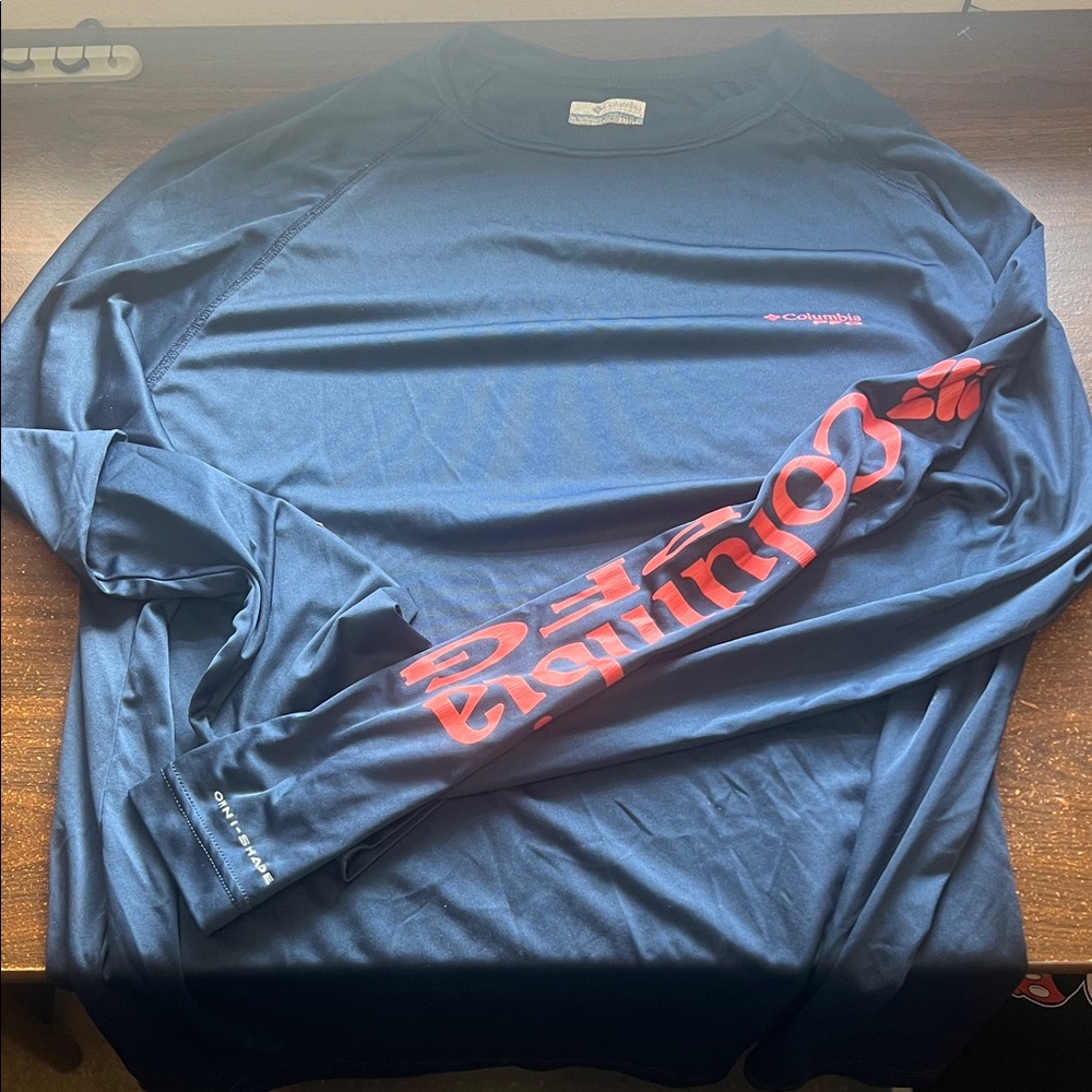 Columbia Blue Long Sleeve Shirt with Red Accents